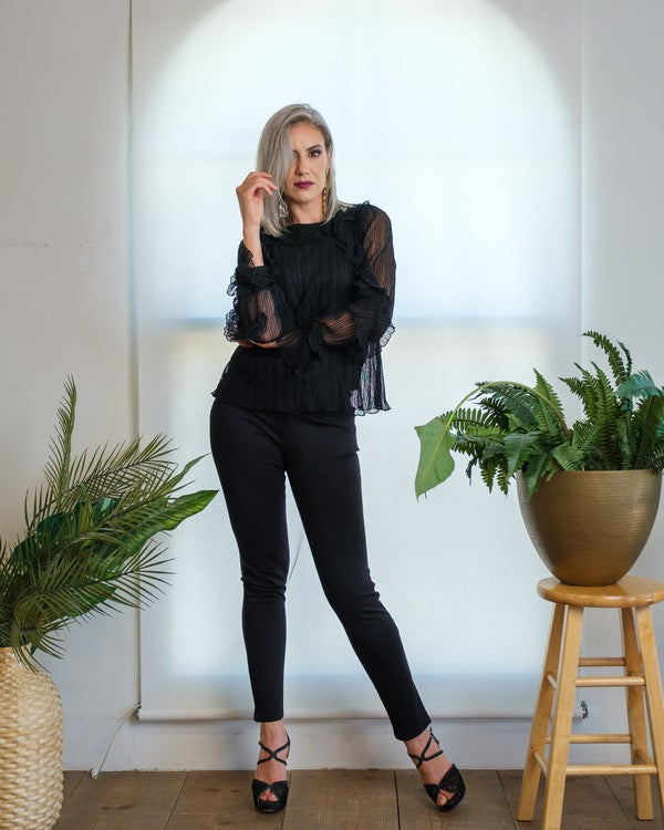 Mid-rise trousers, women's straight leg pants, comfortable work pants, Made in USA clothing, stretch fabric trousers, professional black pants, elastic waist dress pants.