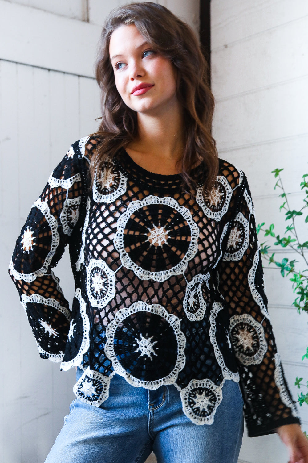 Black Crochet Lace Sweater
