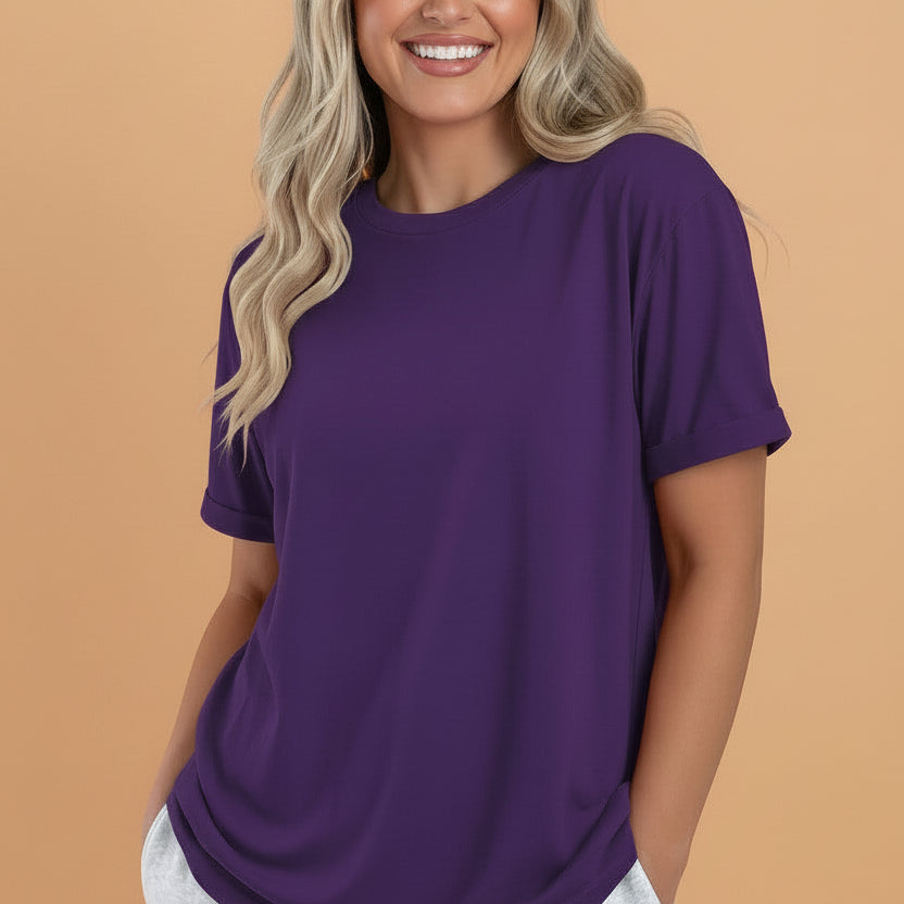 Solid Short Sleeve Crew Neck Tee: Premium Stretch Tee