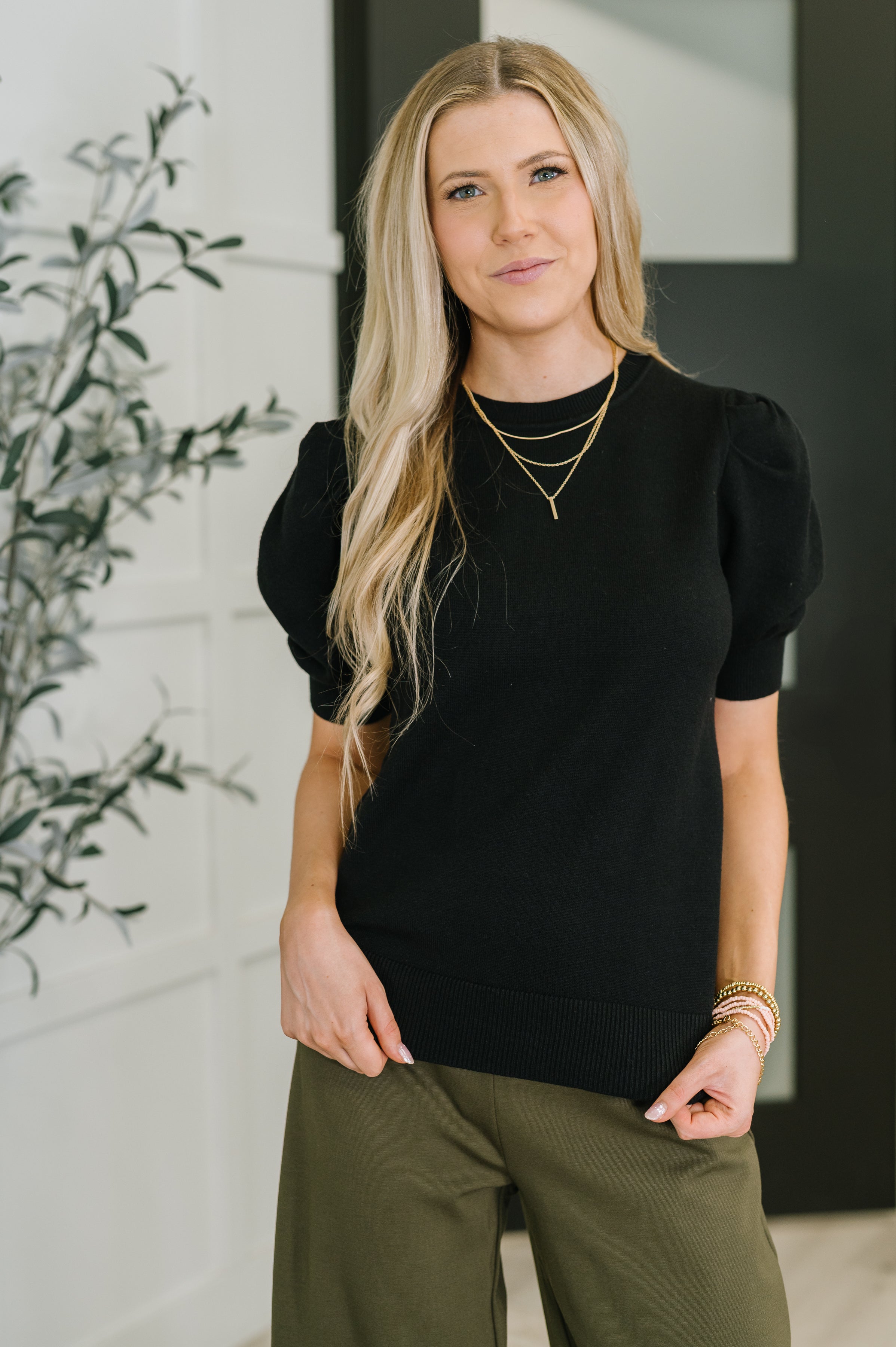black puff sleeve blouse