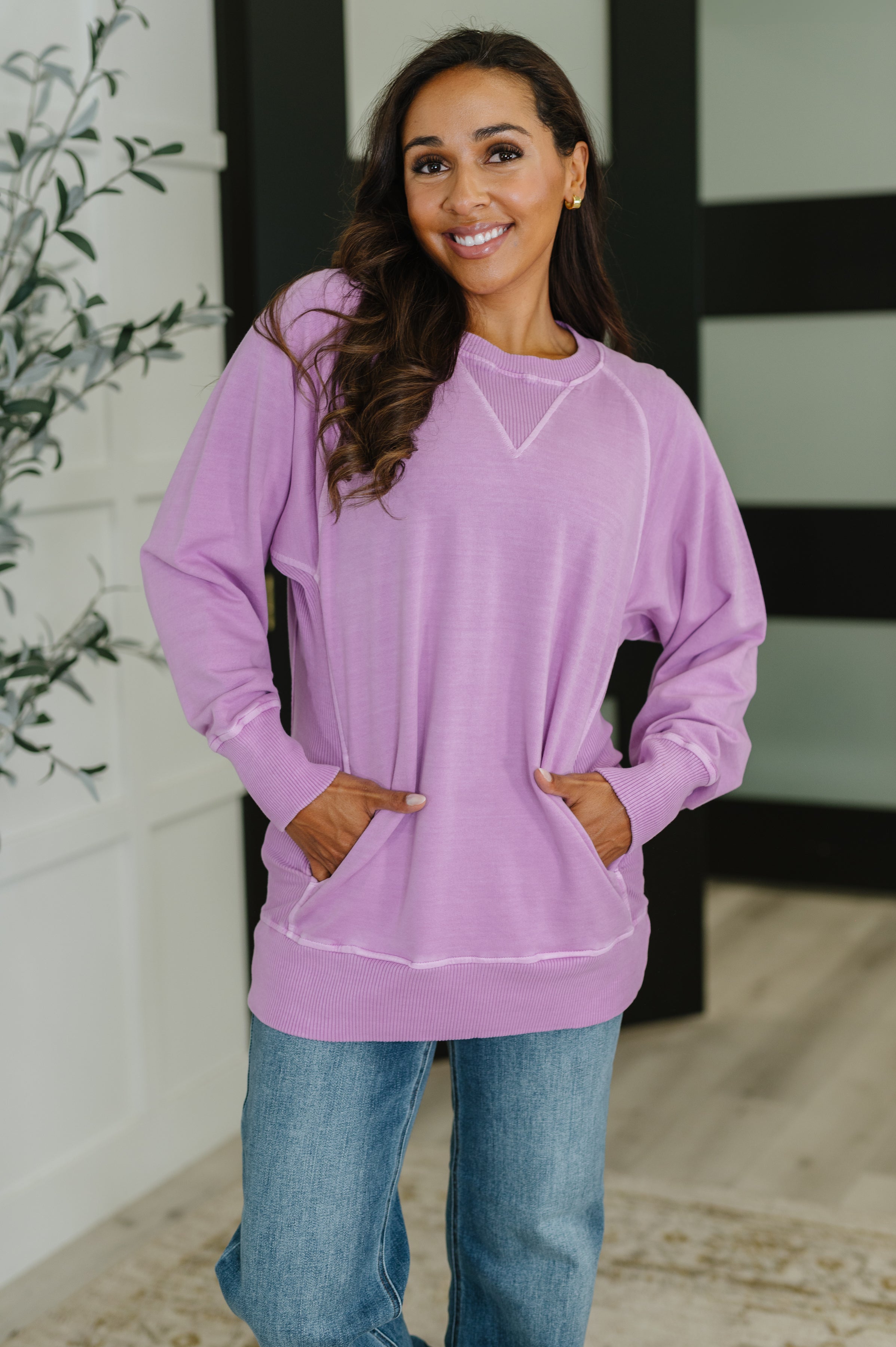 lavender sweatshirt