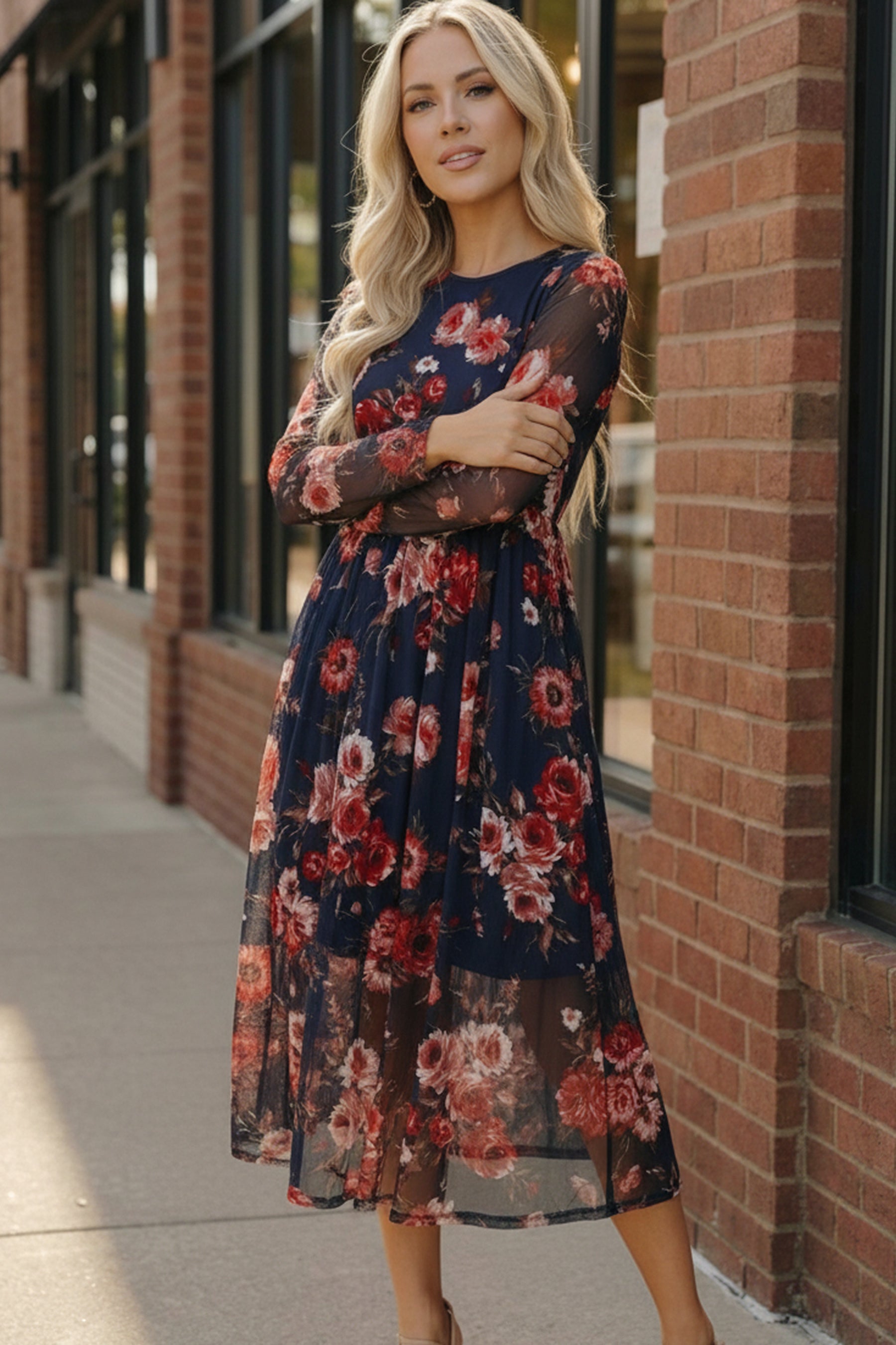 Navy and Red Floral Dress