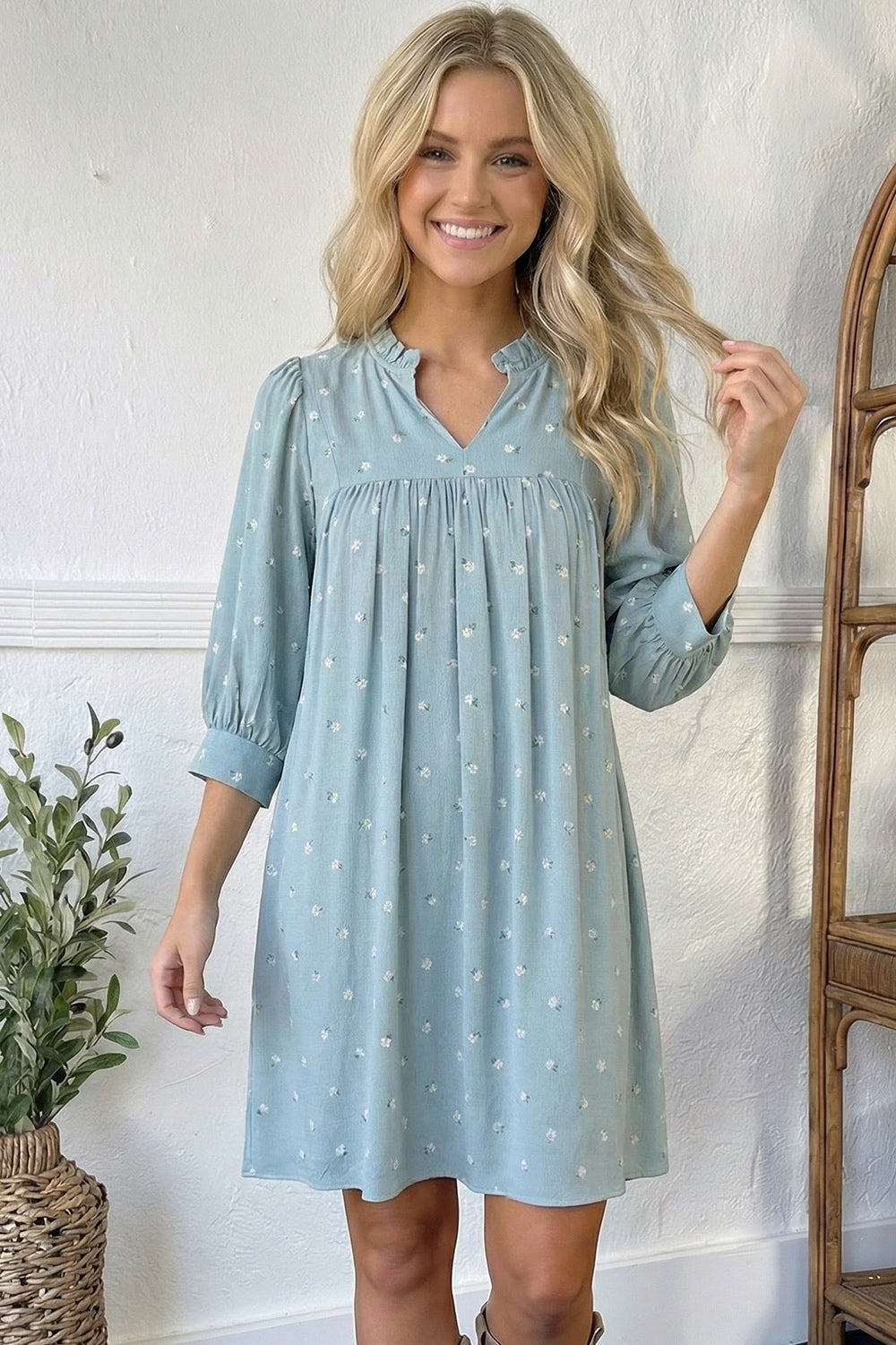 Blue Linen Blend Dress
