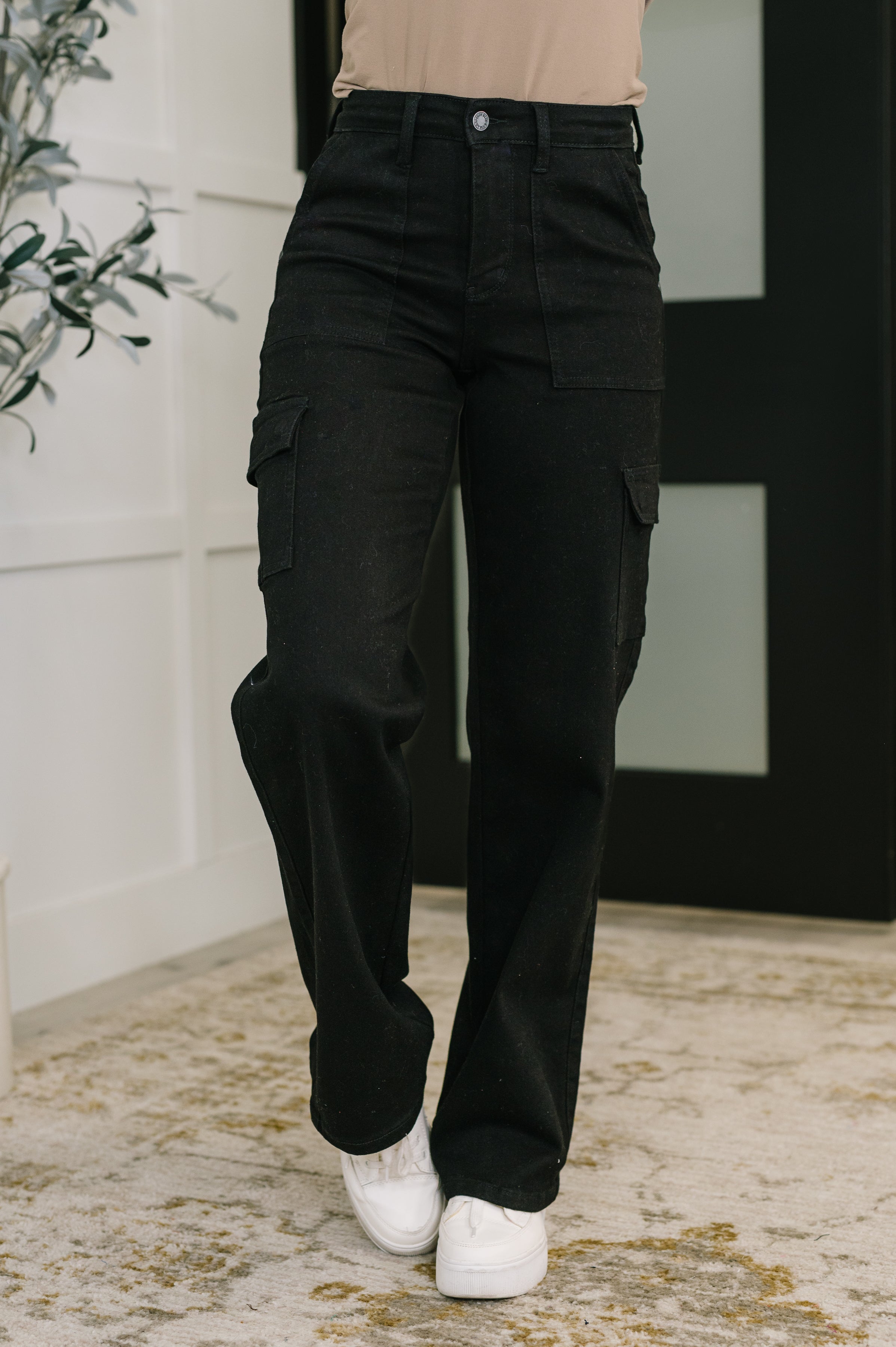 Black Cargo Wide Leg Jeans