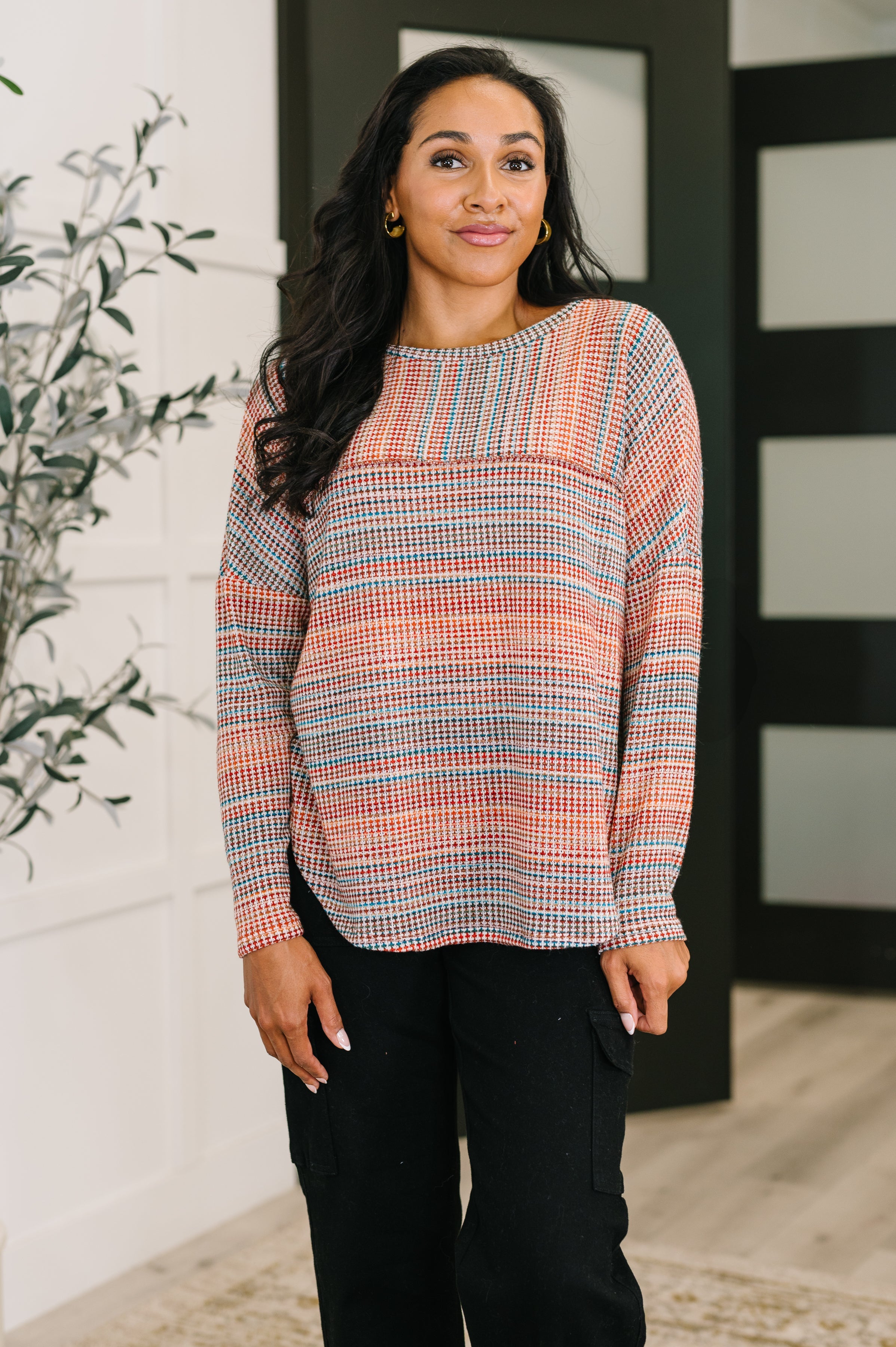 Dolman sleeve top, textured knit long sleeve, casual women's top, lightweight knit sweater, drop shoulder shirt, chic loungewear, everyday cozy top, scoop hem top.