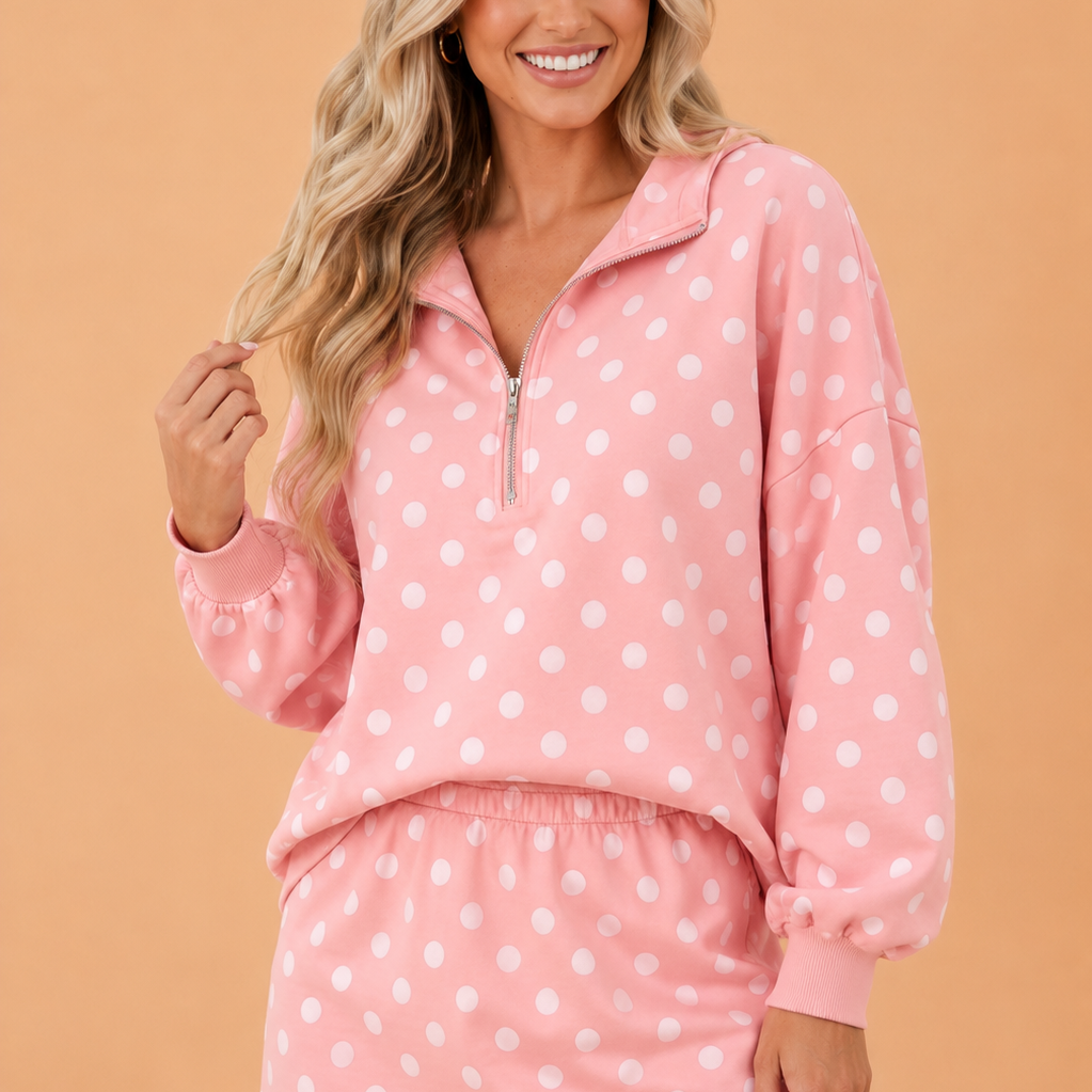 Piper Polka Dot Half-Zip Hoodie & Mini Skort Set