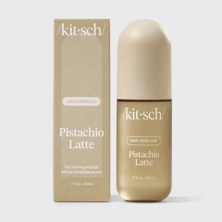 Luxury hair perfume, Pistachio Latte mist, gourmand body fragrance, Kitsch hair mist, odor-neutralizing perfume, premium pistachio scent, high-end hair fragrance. Kitsh hair perfume, Kitsch perfume, Kitsch body perfume