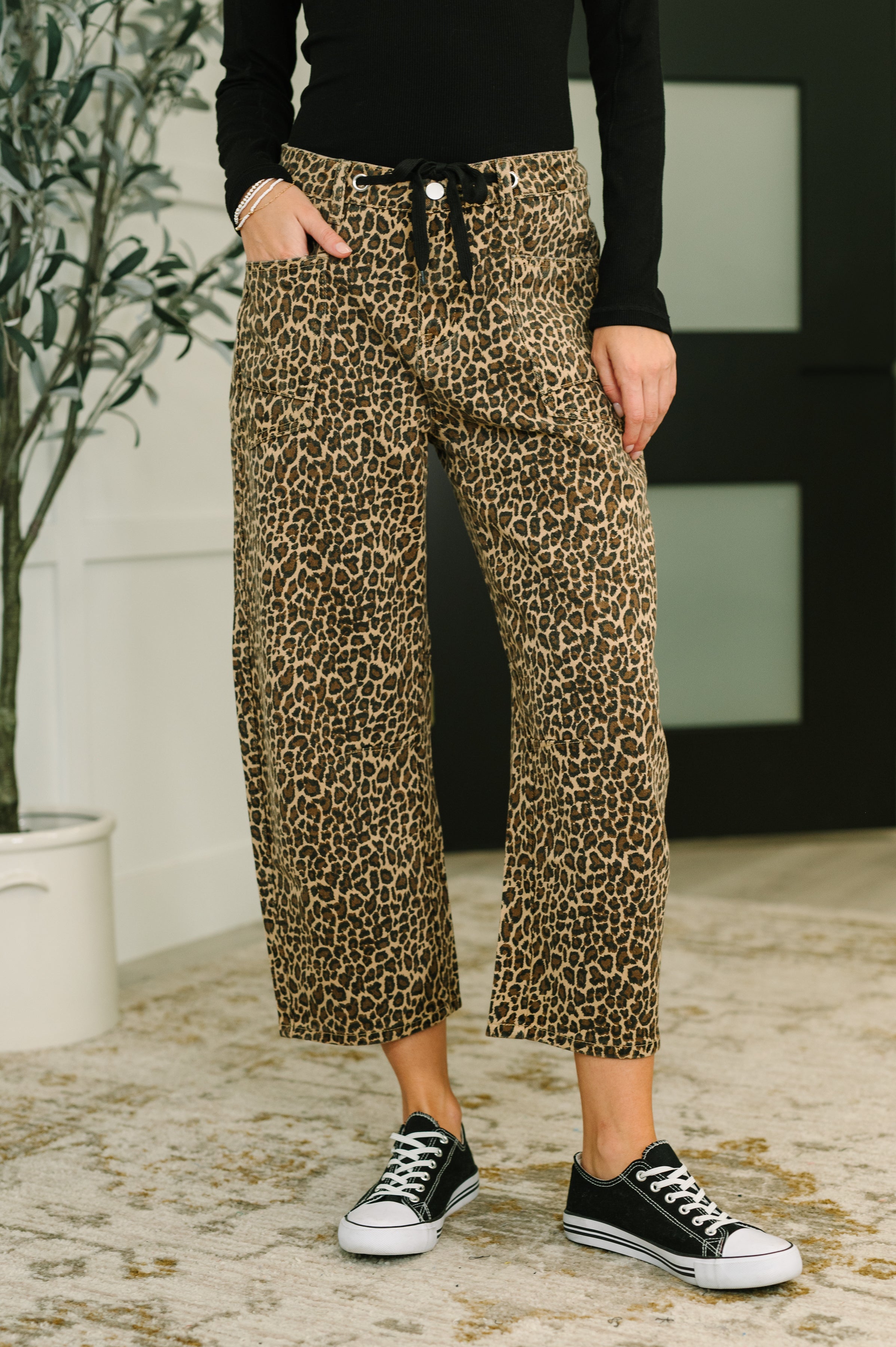 women's animal print barrel crop pant
