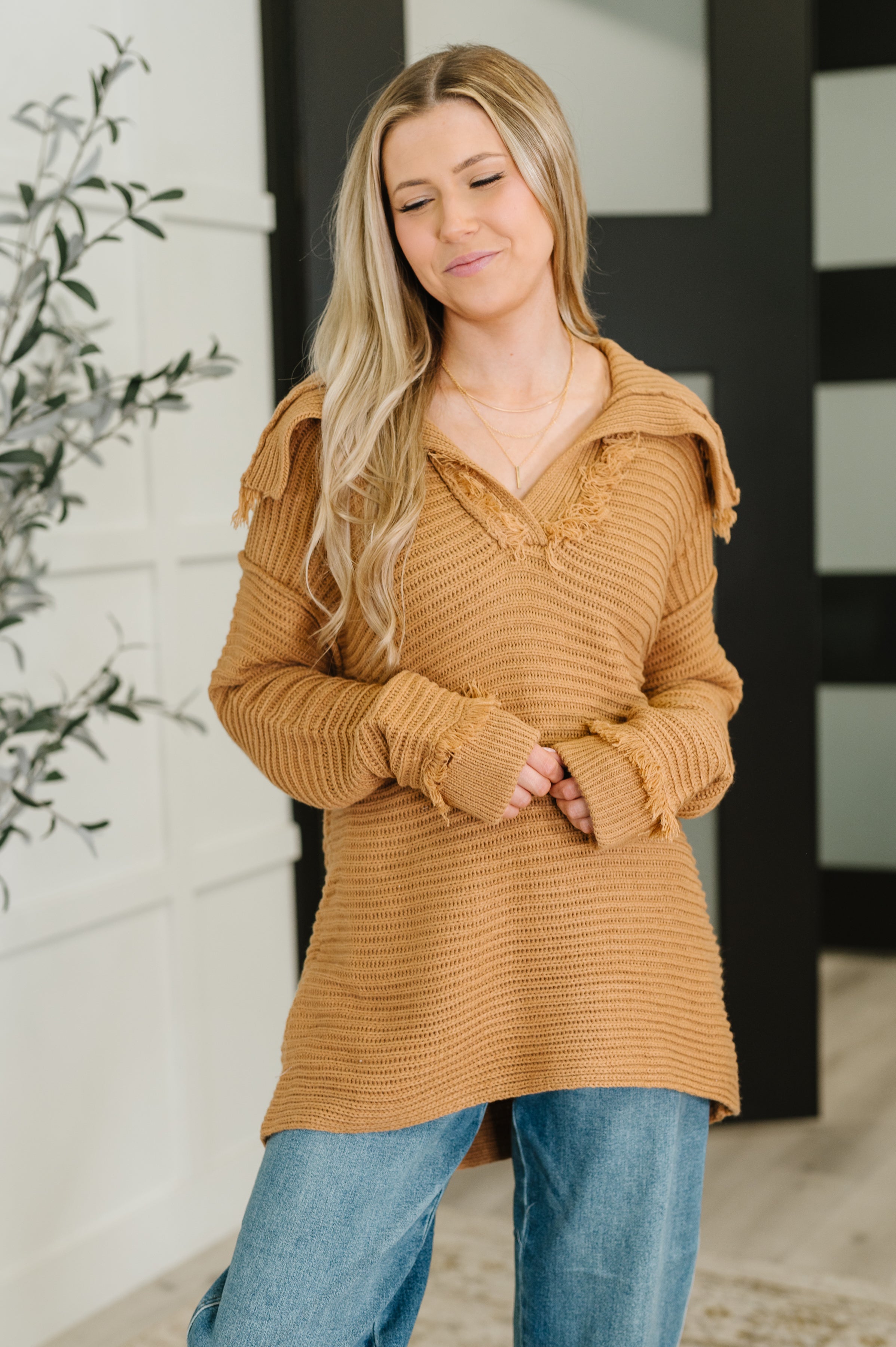 taupe tunic length sweater