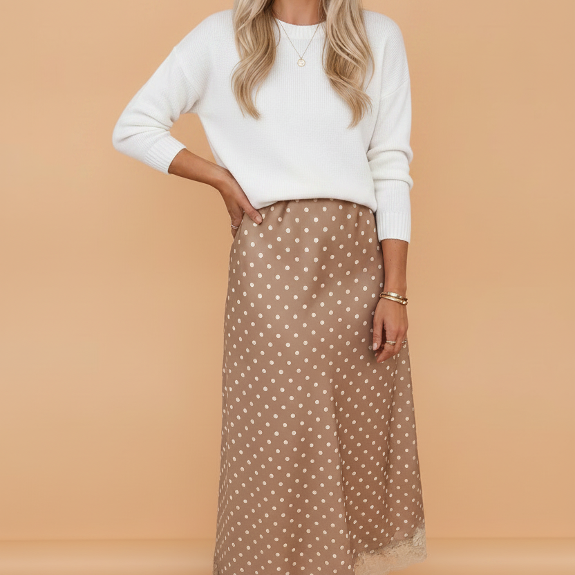 Vienna Polka Dot Lace Hem Midi Skirt