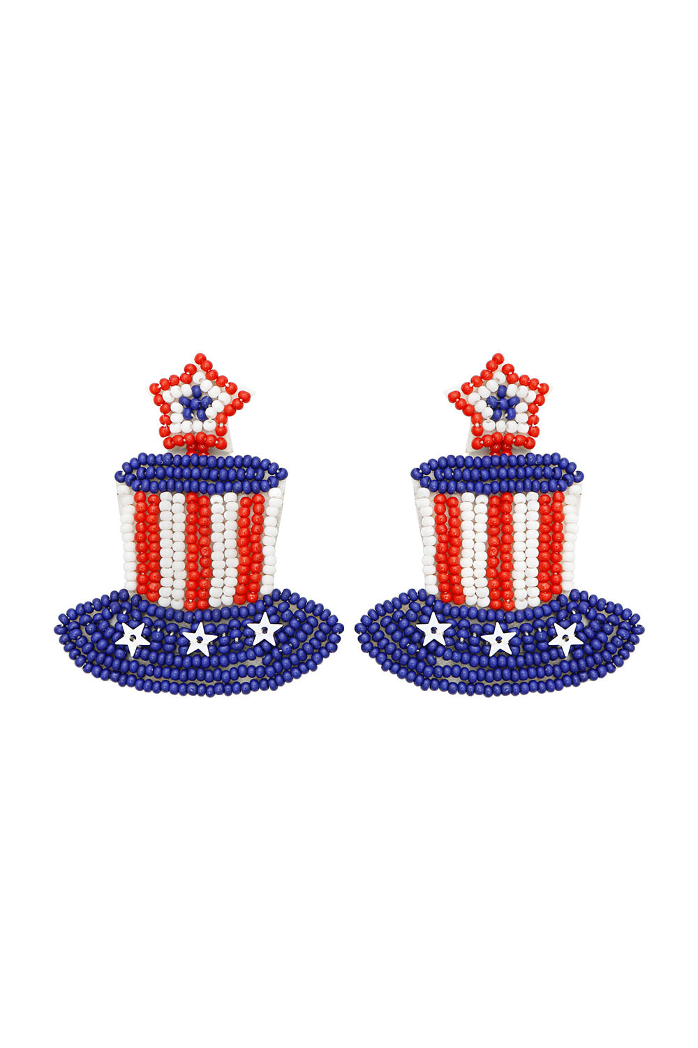 beaded American red/white/blue top hat with star earrings