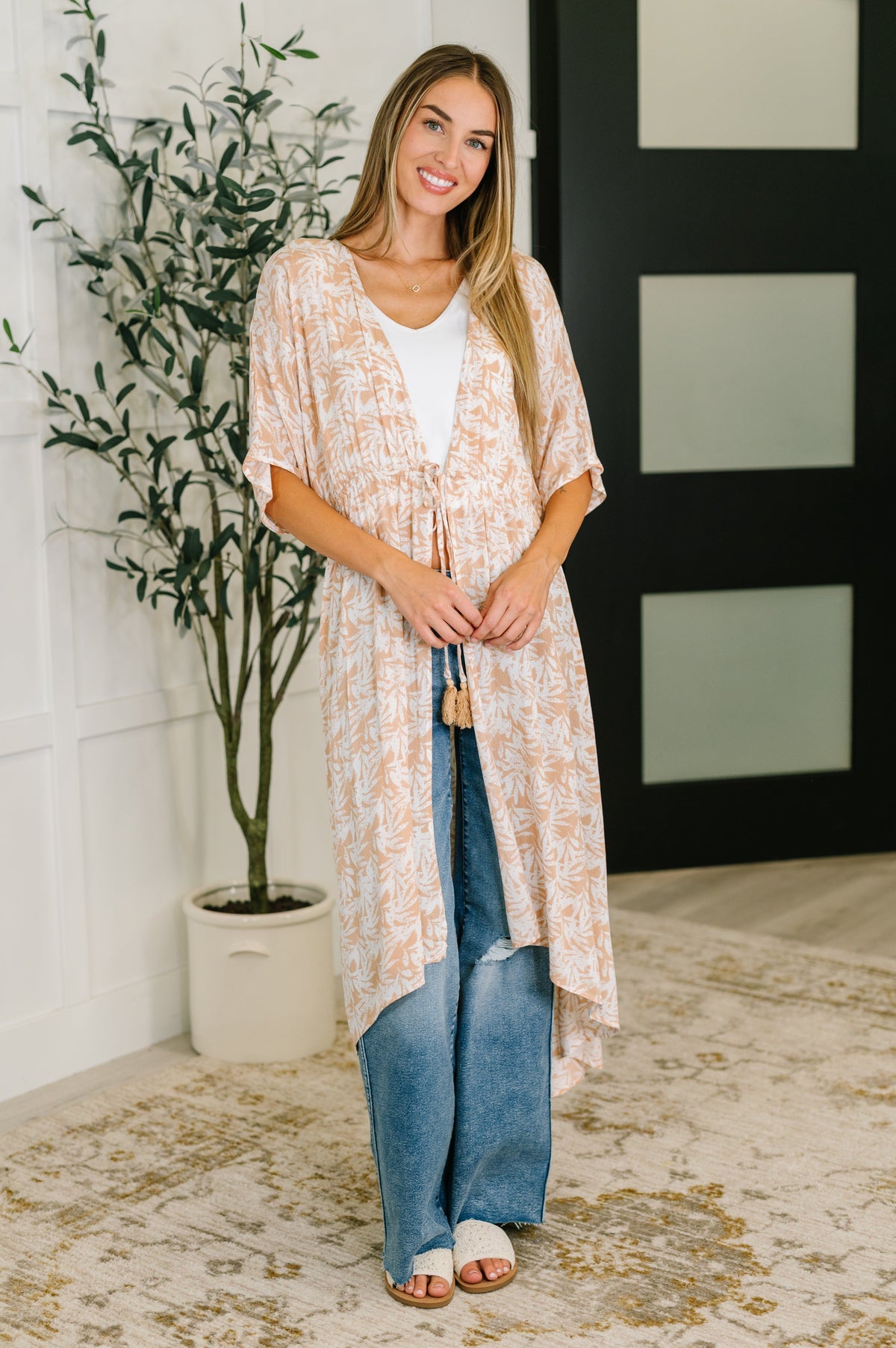 Tropical gauze kimono, milk tea cardigan, boho wrap cover up, adjustable waist kimono, women's beach duster, lightweight summer layer, floral rayon kimono, boho chic outerwear.