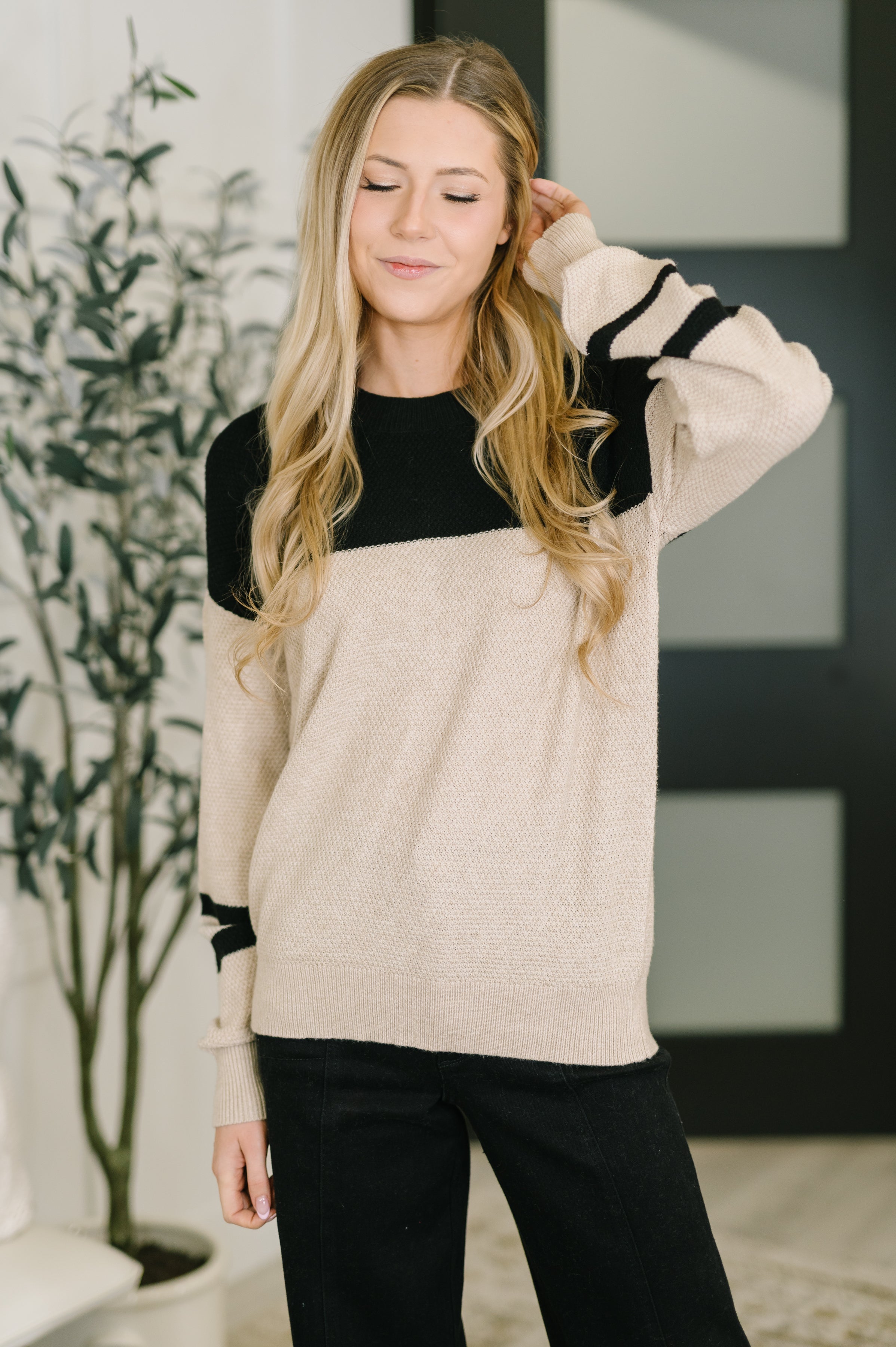 Waffle knit pullover