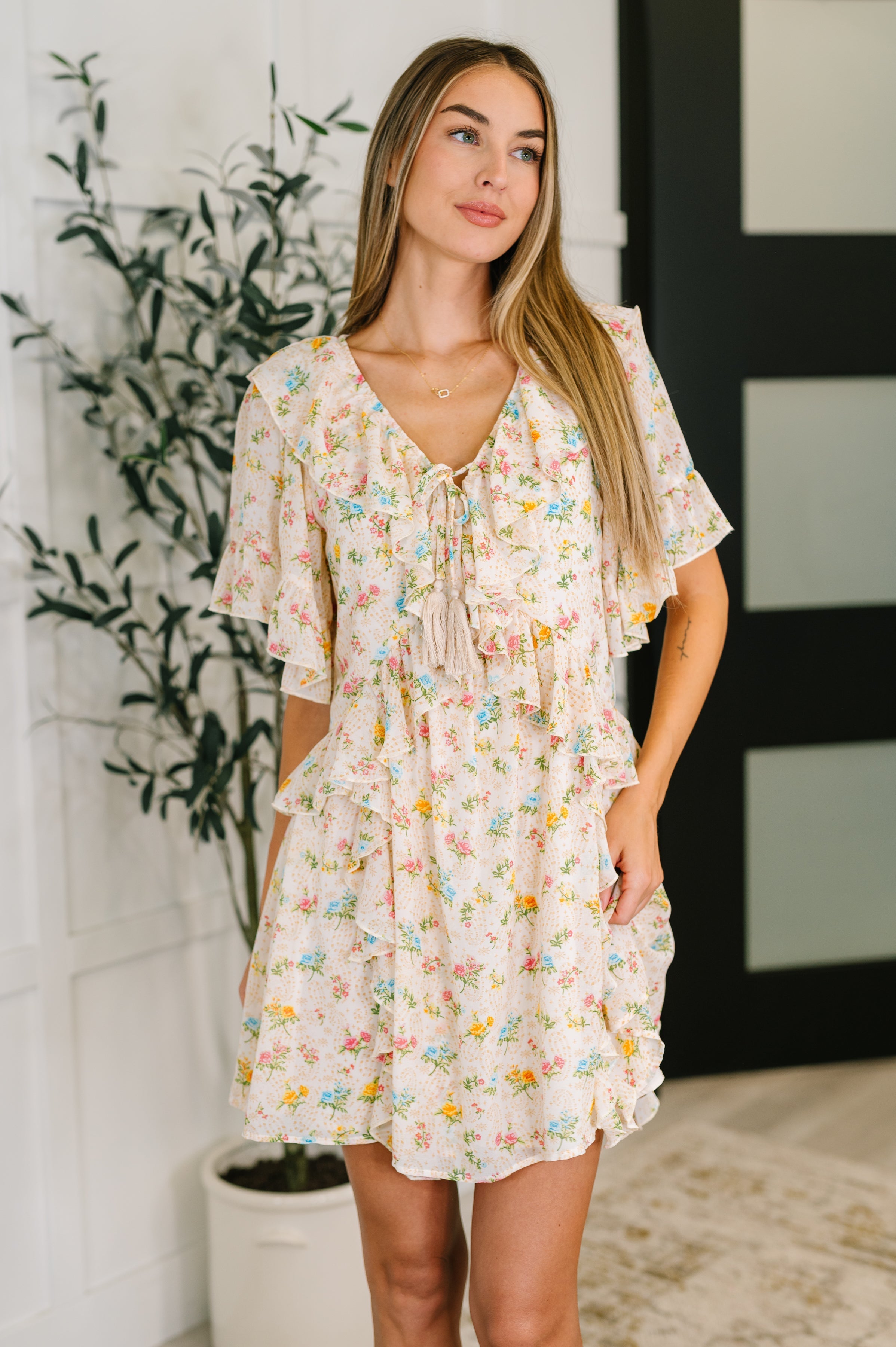 boho floral dress, chiffon mini dress, ruffle sundress, flutter sleeve dress, garden party dress, vacation outfits for women, bohemian summer fashion
