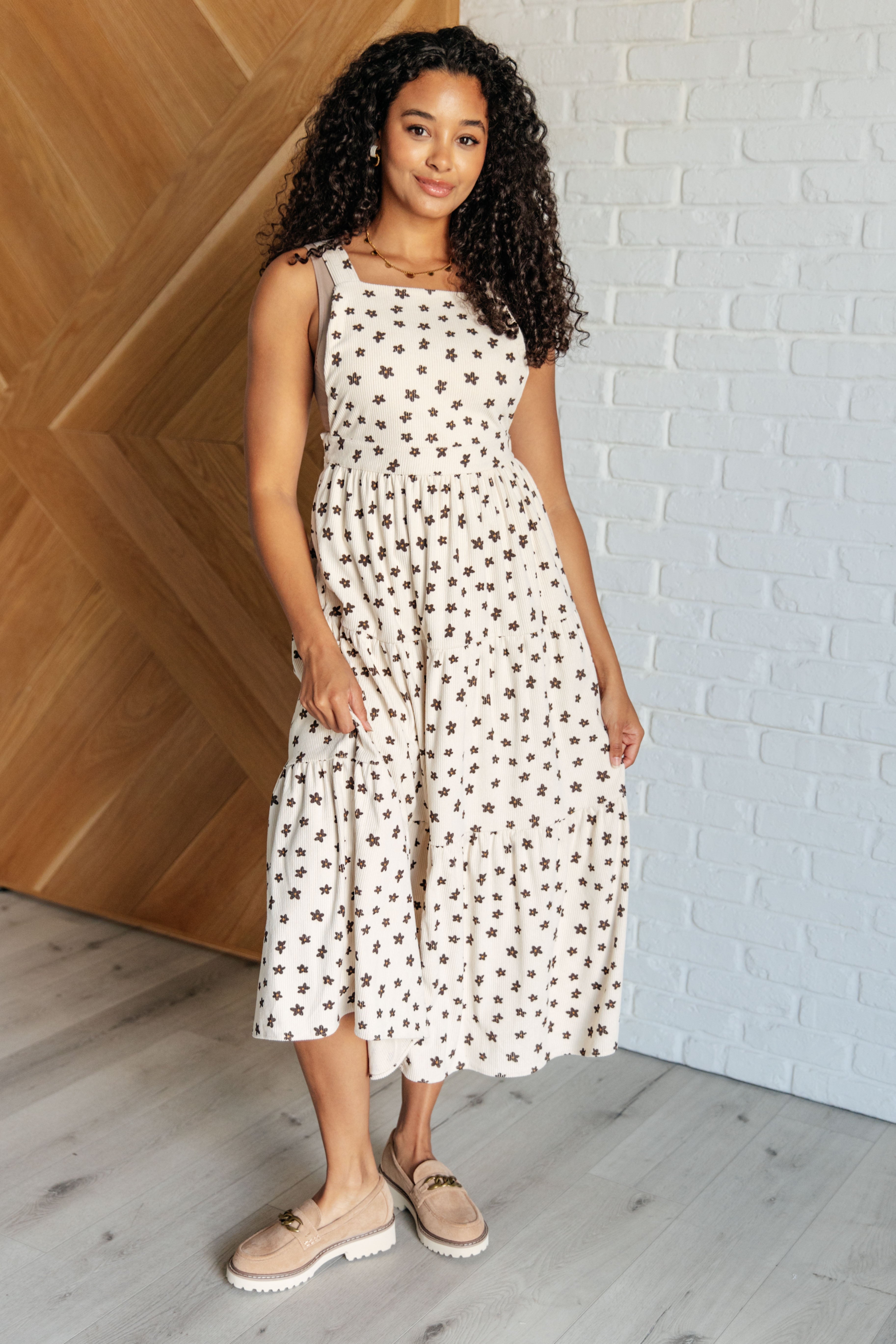 floral corduroy dress, tiered midi dress, women's sundress with pockets, transitional autumn dress, square neck floral dress, boho chic corduroy, Naturally Chic clothing, floral print midi