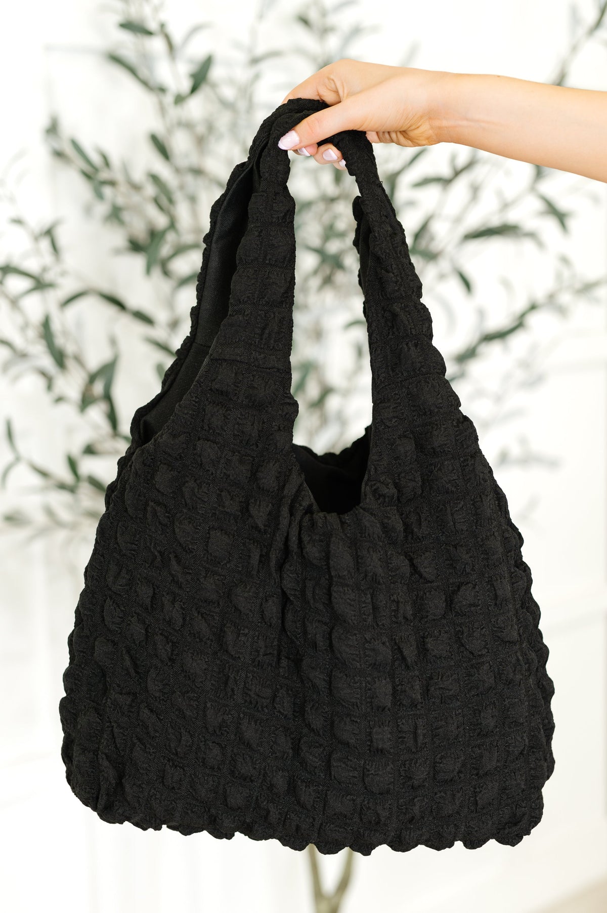 Cloud tote bag, black puffy bag, quilted tote, bubble polyester bag, coquette aesthetic bag, black shoulder bag, trendy oversized tote, textured handbag.