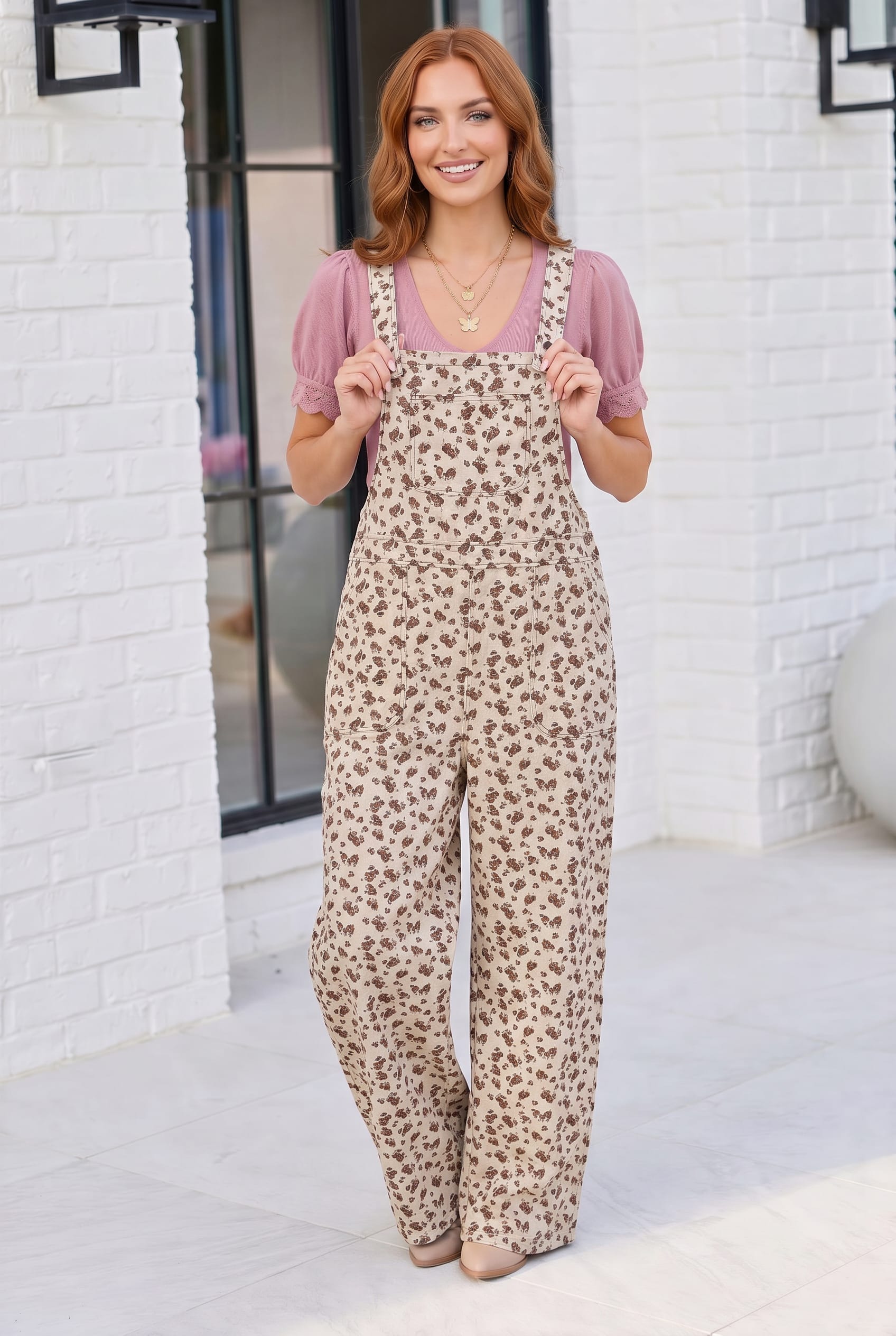 floral overalls, wide leg overalls, cotton overalls for women, vintage style jumpsuits, cottagecore clothing, floral print dungarees, beige and brown floral