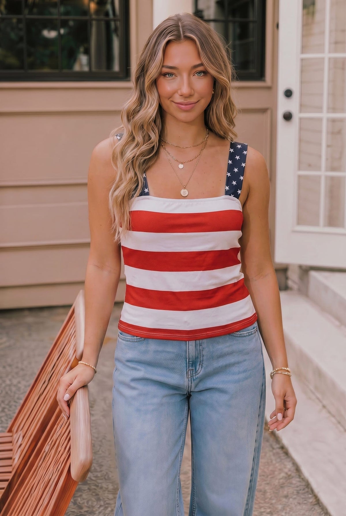 Patriotic tank top, 4th of July outfit, American flag shirt, stars and stripes top, summer holiday apparel, women's patriotic clothing, red white and blue tank.