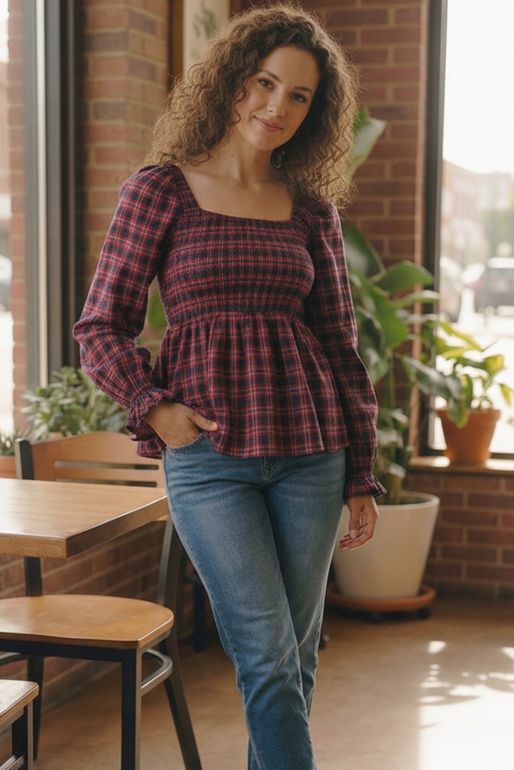 Smocked Peplum Blouse