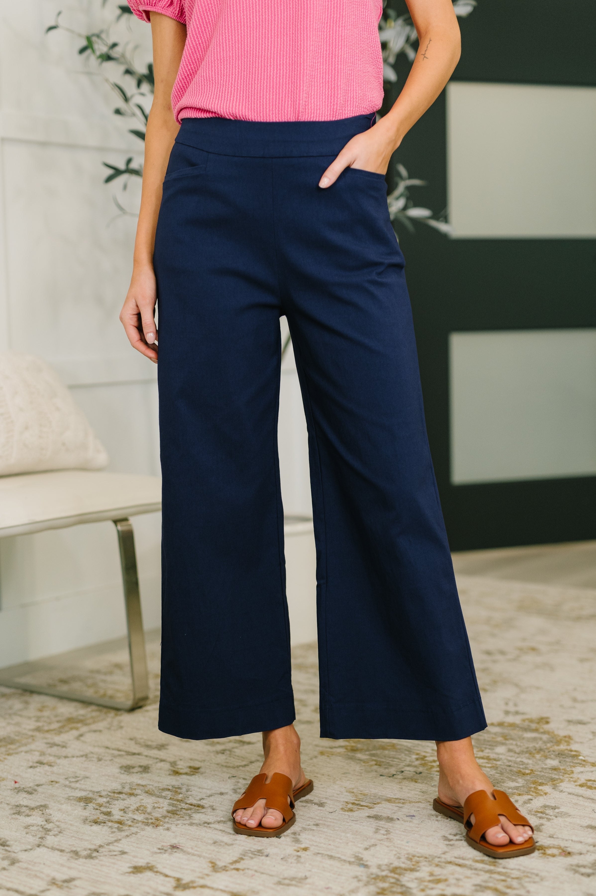 high waisted wide leg pants, navy knit bottoms, cropped wide leg trousers, stretchy women's pants, navy work pants, comfortable wide leg bottoms, navy blue trousers, Fabknits bottoms.