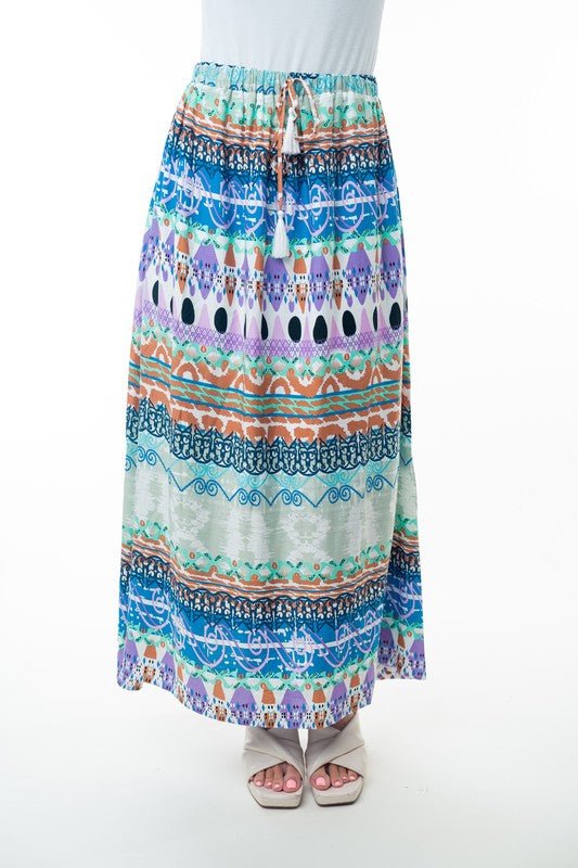 Boho Maxi Skirt, Sage Printed Skirt, Tassel Long Skirt, High-Waisted Skirt, Rayon Summer Skirt, Bohemian Fashion, Relaxed Fit Skirt, Women's Printed Skirts