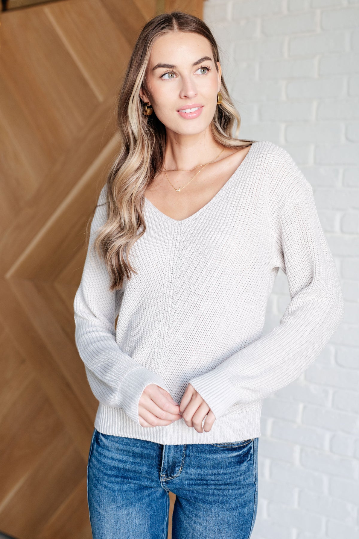 Ribbed V-Neck Sweater