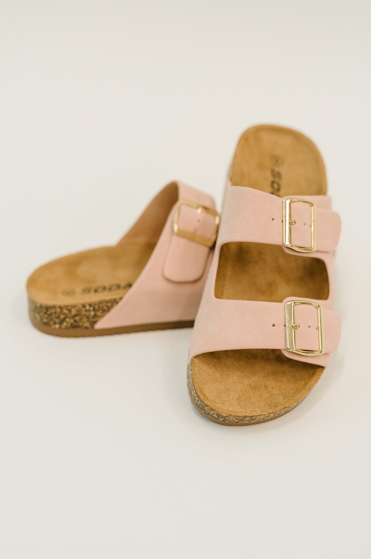 Blush Double Buckle Slides