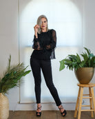 Mid-rise trousers, women's straight leg pants, comfortable work pants, Made in USA clothing, stretch fabric trousers, professional black pants, elastic waist dress pants.