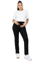 High-waisted mom jeans, black tapered jeans, USA made denim, cropped mom jeans, premium stretch denim, 12 inch rise jeans, slimming black jeans.