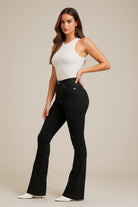 Judy Black Jeans, Bootcut Stretch Denim, Made in USA Jeans, Long Inseam Bootcut, Premium High Stretch Denim, Re-Done Hem Jeans, Women's Black Bootcut.