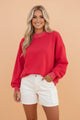 Wine Polka Dot Trim Oversized Mock Neck Sweatshirt