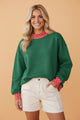 Wine Polka Dot Trim Oversized Mock Neck Sweatshirt