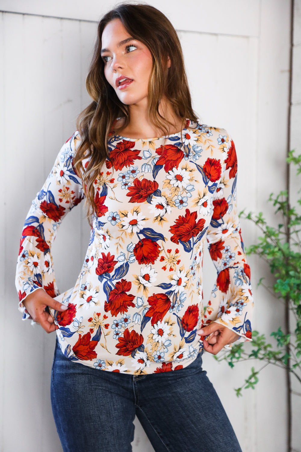 floral bell sleeve top