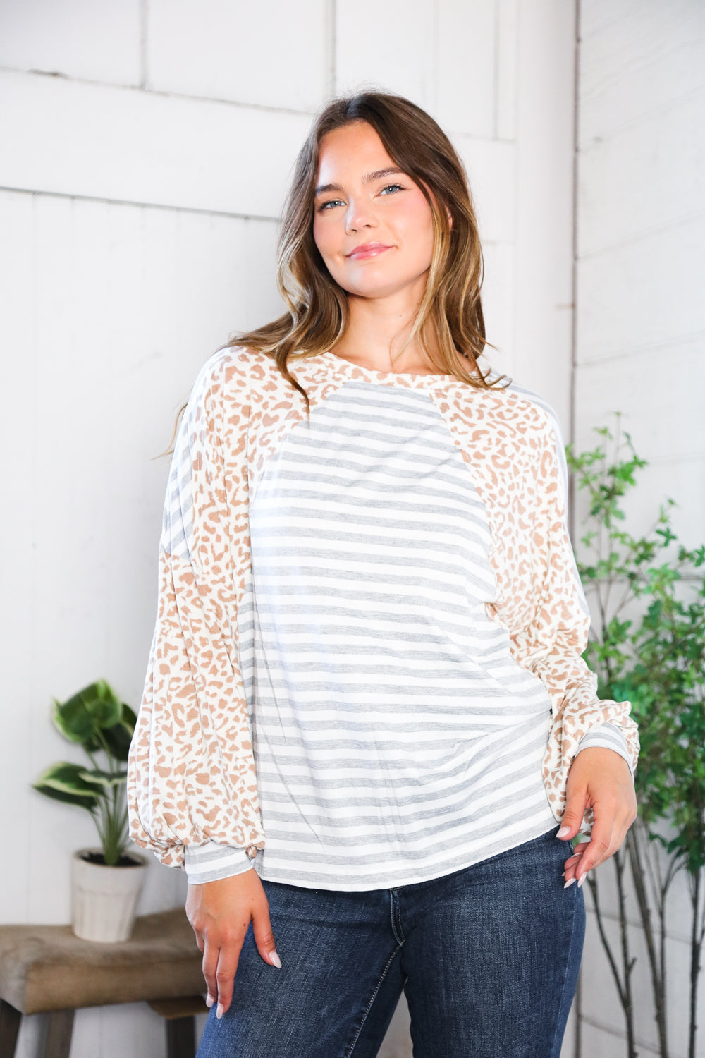 striped and animal print top