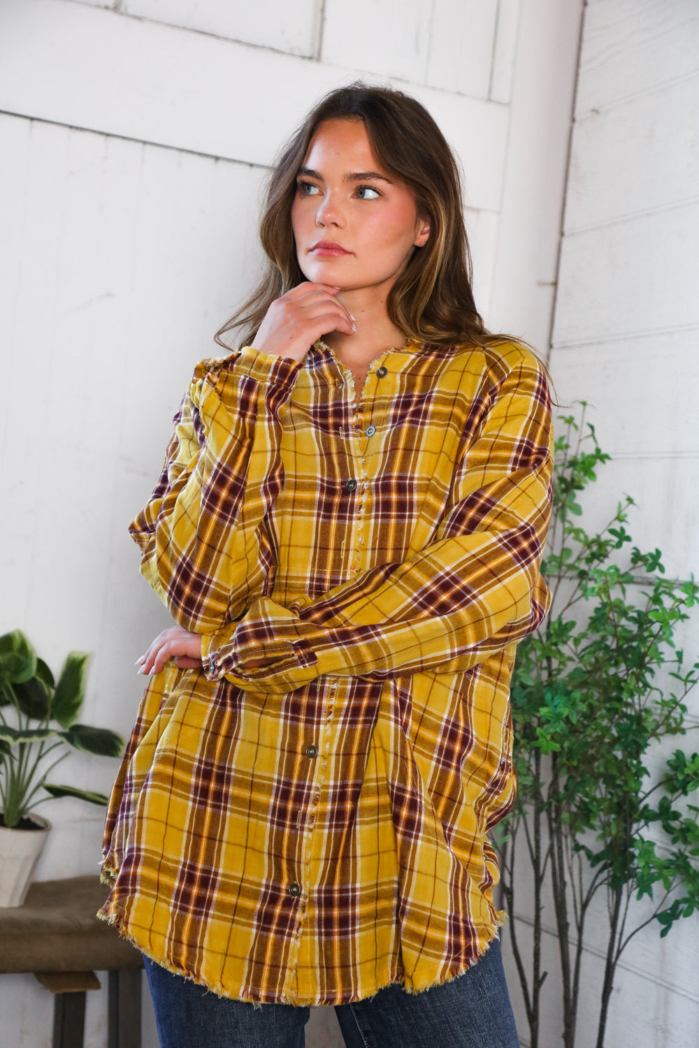 oversized plaid top