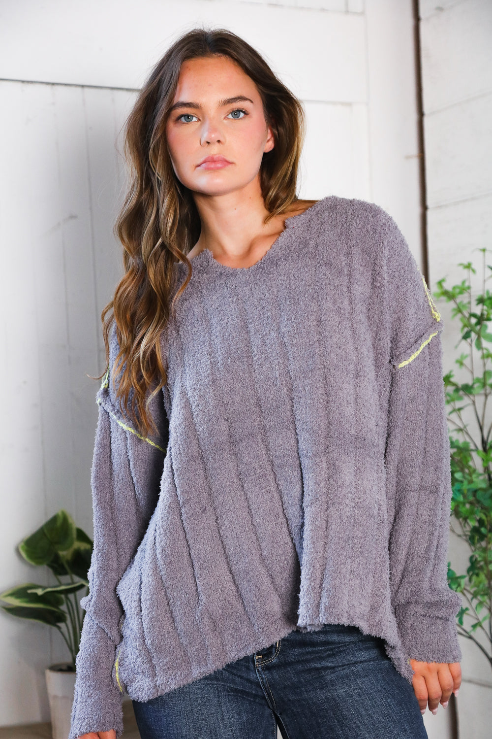 charcoal thick ribbed sweater