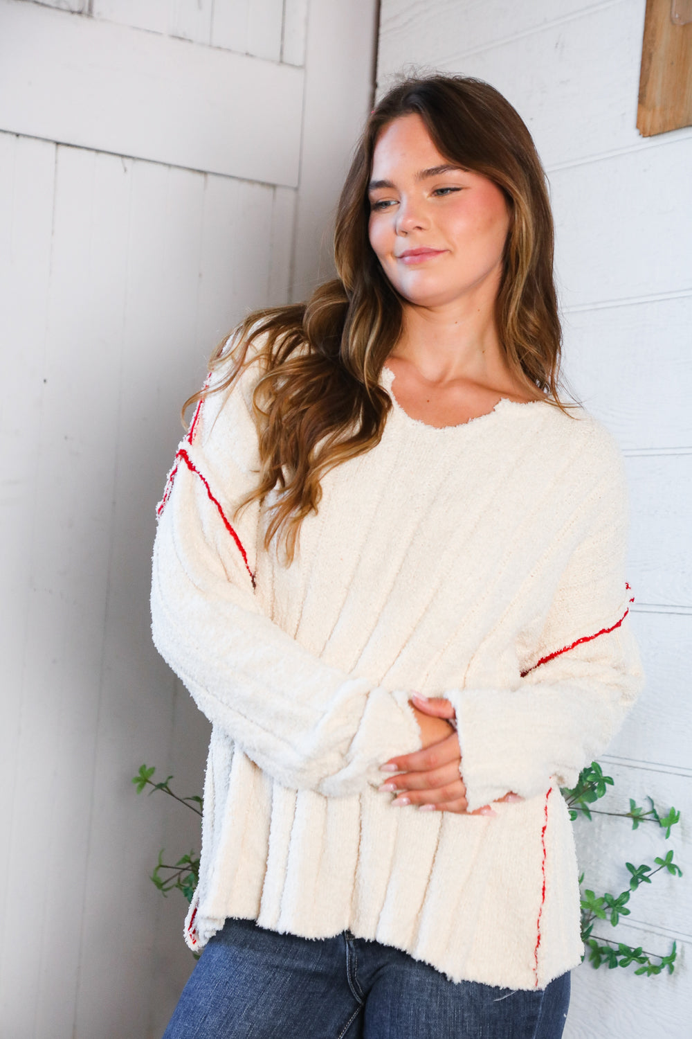 cream thick ribbed sweater