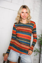 rust teal gold stripes knit top