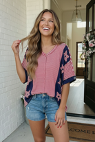 Patriotic women's top, American flag shirt, 4th of July outfit, red white and blue top, oversized striped shirt, star print blouse, summer BBQ attire, cotton patriotic clothing, stars and stripes fashion.