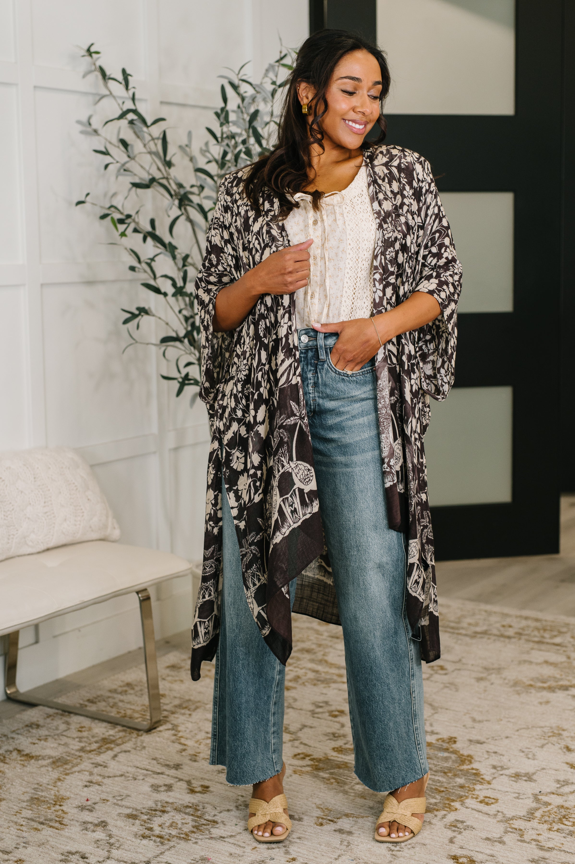 floral kimono, open front cardigan, boho cover up, women’s lightweight layer, viscose kimono, floral print wrap, bohemian summer cardigan, Bella Vida clothing