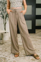 Linen lounge pants, high waisted trousers, cocoa brown pants, breathable loungewear, straight leg linen pants, women's casual pants, summer lounge style, Fabknits essential pants.