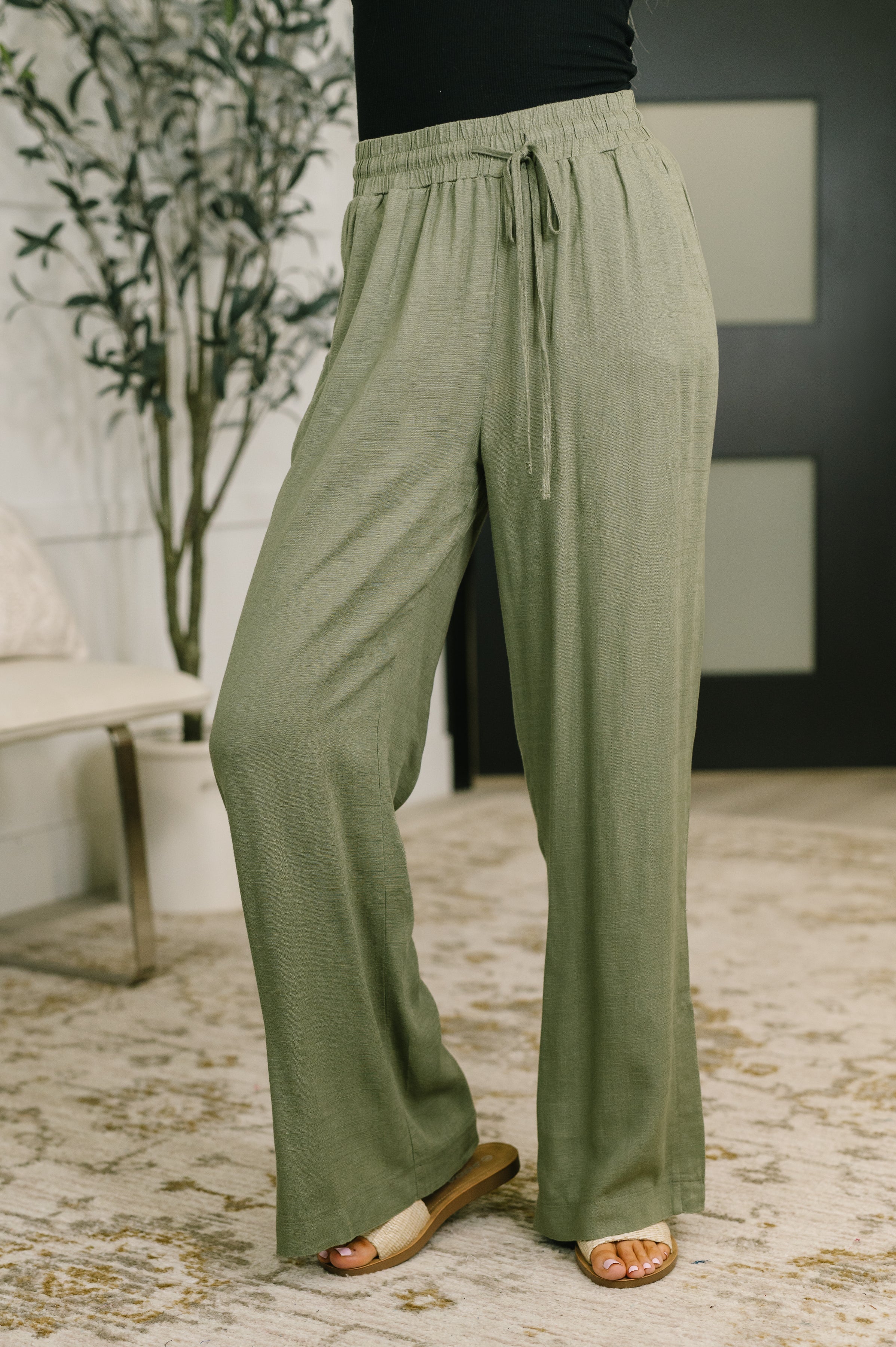 Linen lounge pants, high waisted trousers, light olive pants, women's straight leg pants, breathable loungewear, boho chic pants, linen blend bottoms, summer lounge pants.