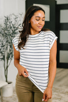 Striped muscle tee, French terry top, cap sleeve striped shirt, women's dolman sleeve tee, high stretch striped top, casual chic basics, soft rayon spandex tee, striped lounge top.