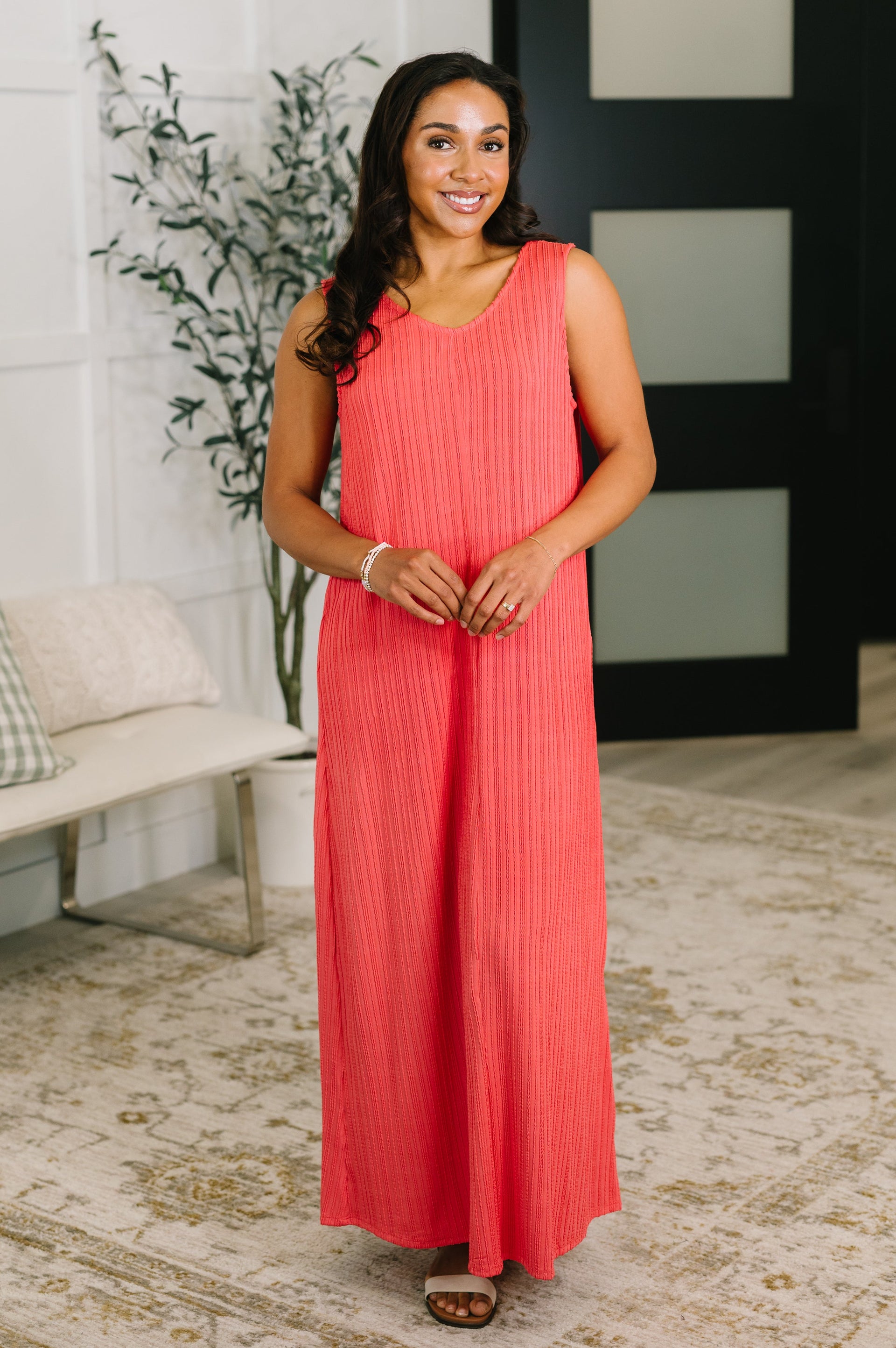 Everything She Wants Coral Ribbed Sleeveless Maxi Dress – Fabulous Knits