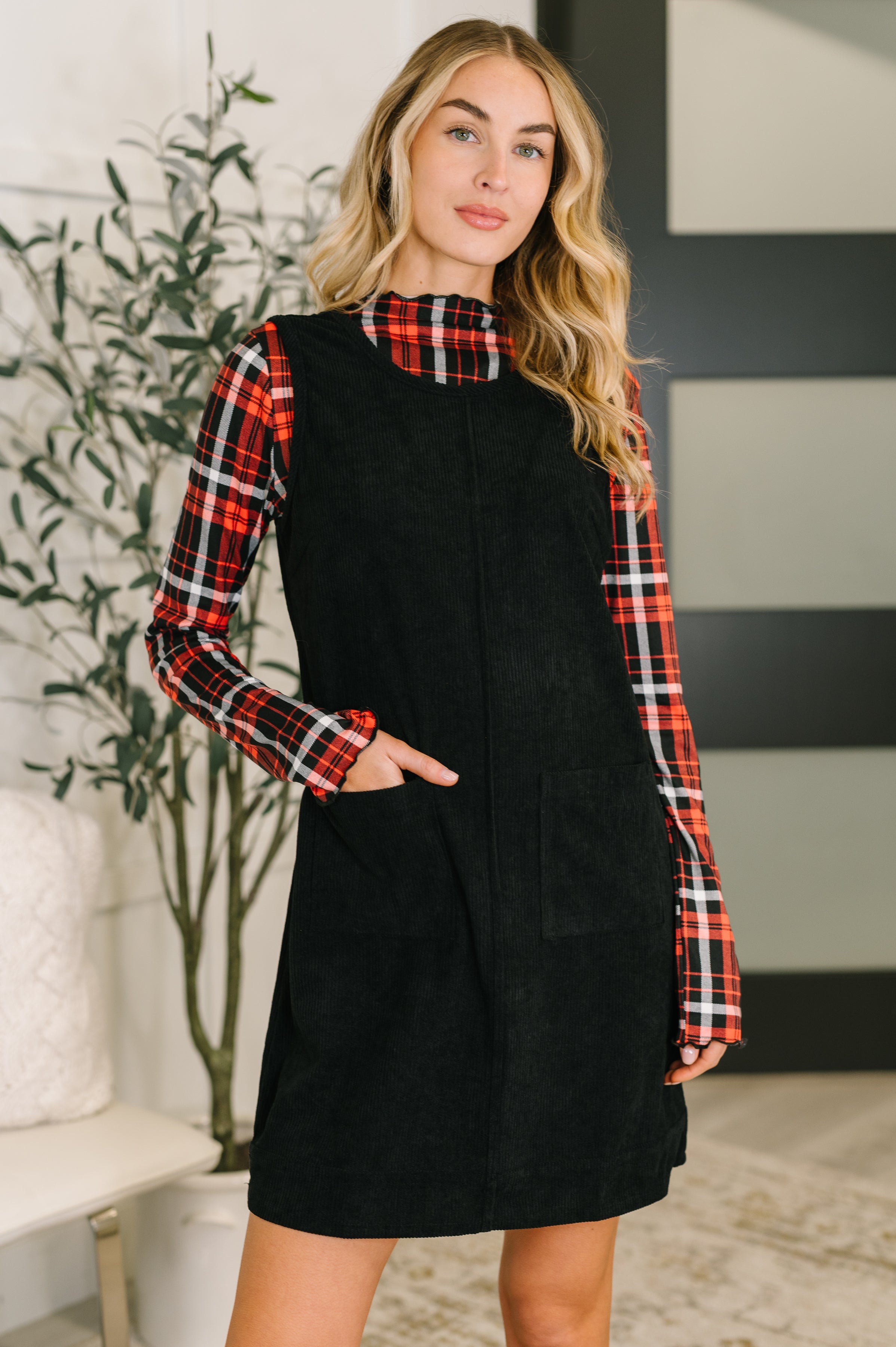 corduroy dress black