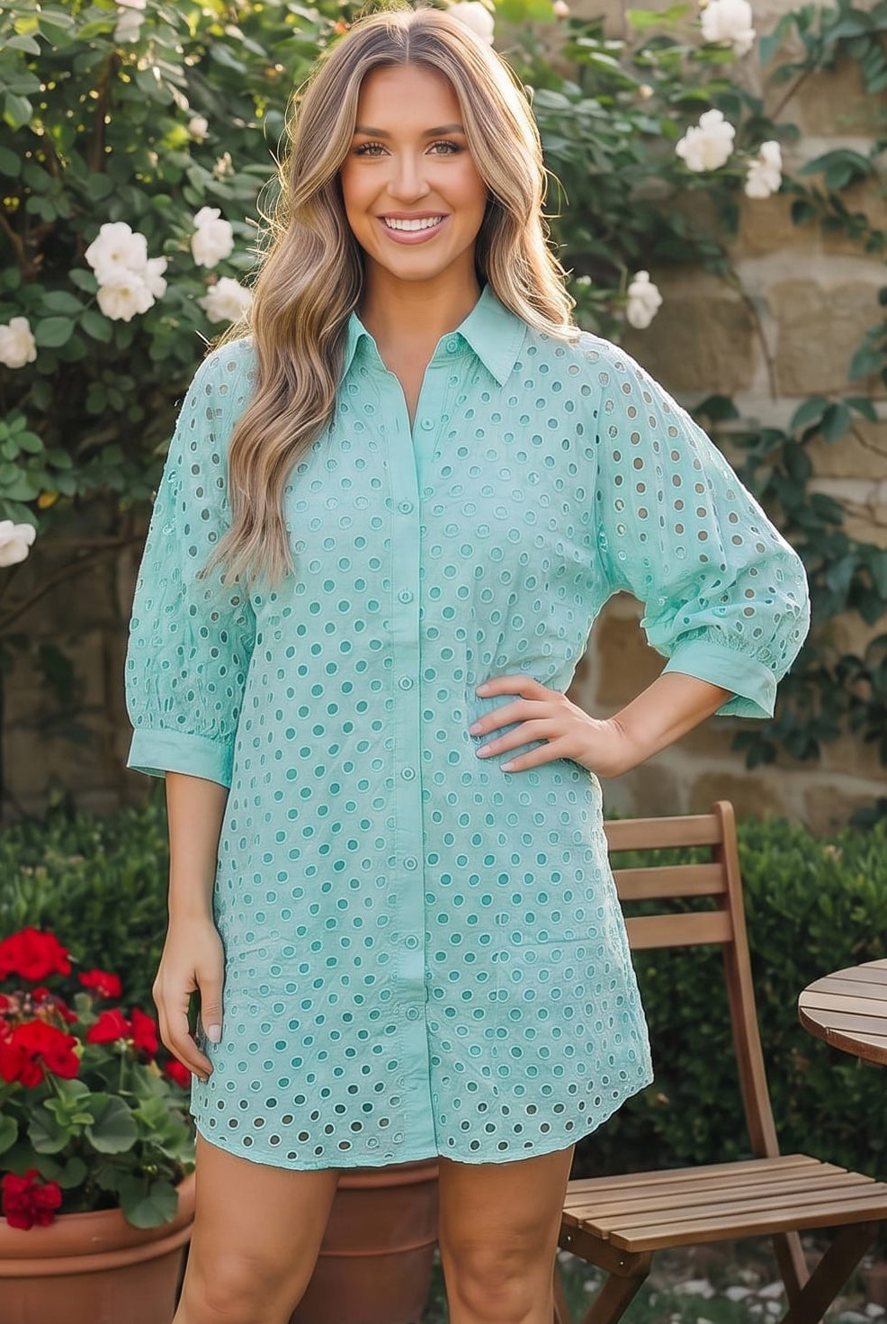 Mint Eyelet Dress, Cotton Shirt Dress, Puff Sleeve Dress, Eyelet Lace Mini, Spring Brunch Outfit, Pastel Summer Dress, Garden Party Dress, Women's Mint Dress