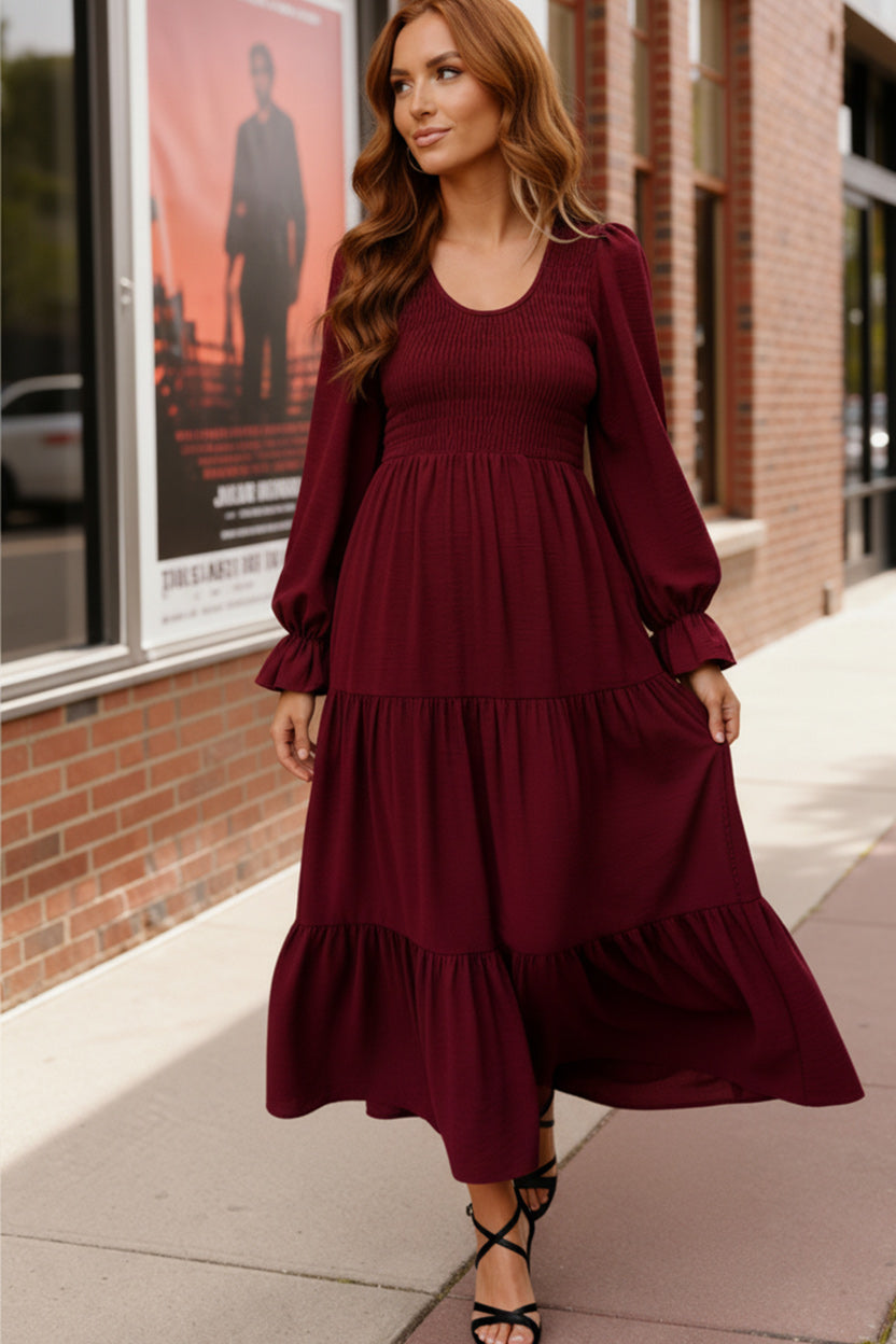 smocked maxi dress