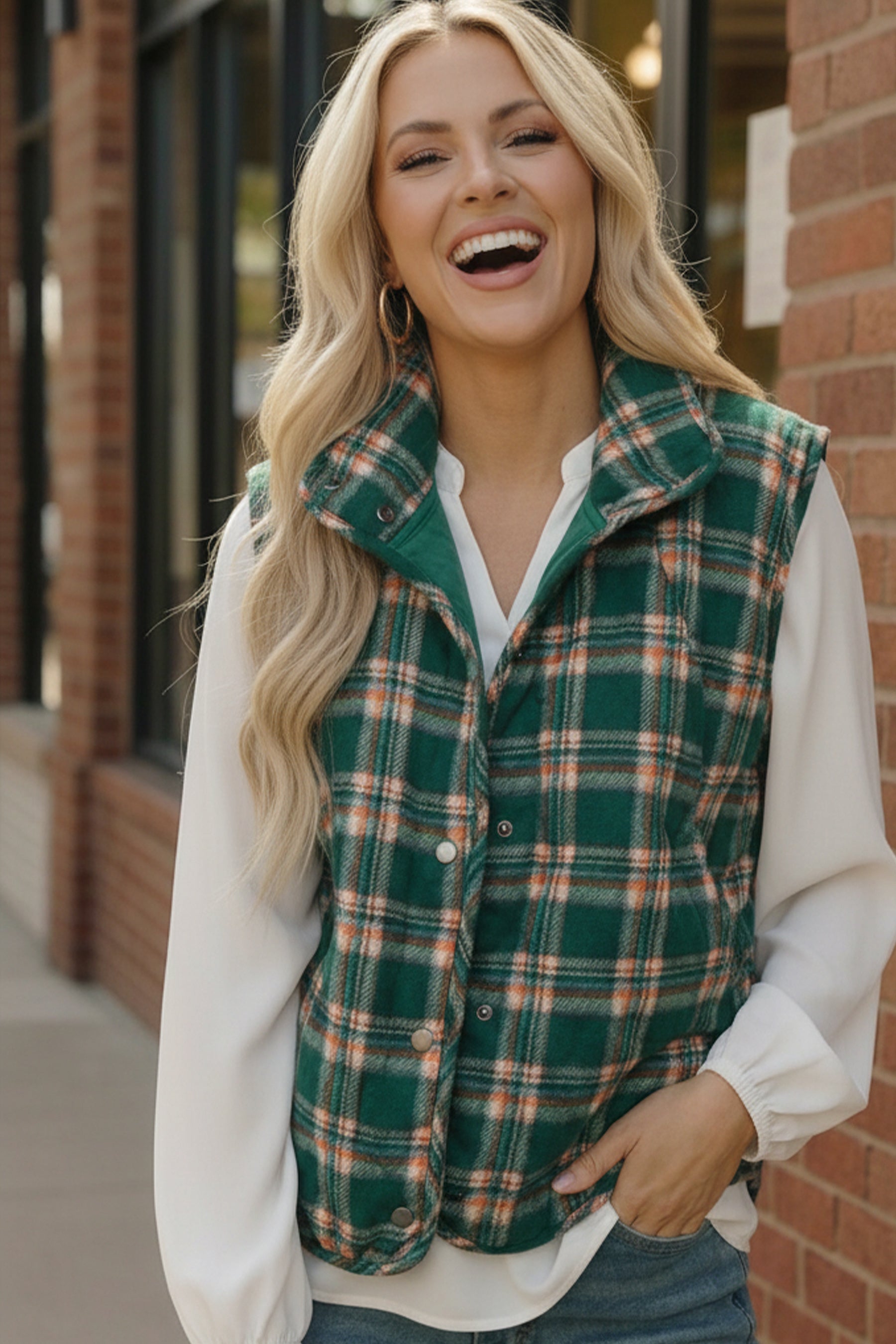 Evergreen Plaid Puffer Vest