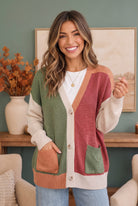 color block cardigan, oversized knit sweater, sage green cardigan, women's fall sweaters, terracotta knitwear, boho cardigan, button down sweater, dusty rose cardigan