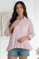 Pink Striped Button Front Blouse